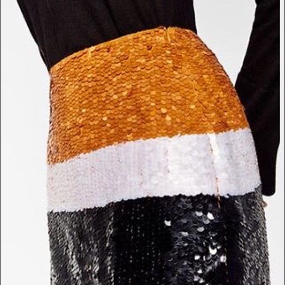 Sequin Color-Block Zara Skirt (Orange/White/Black) - Picture 2 of 5